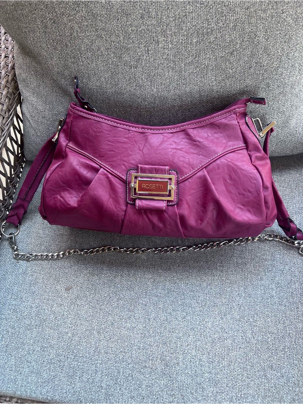 Rosetti Shoulder Bag New Burgundy Magenta Faux Leather Purse Silver Chain Strap - Picture 2 of 8